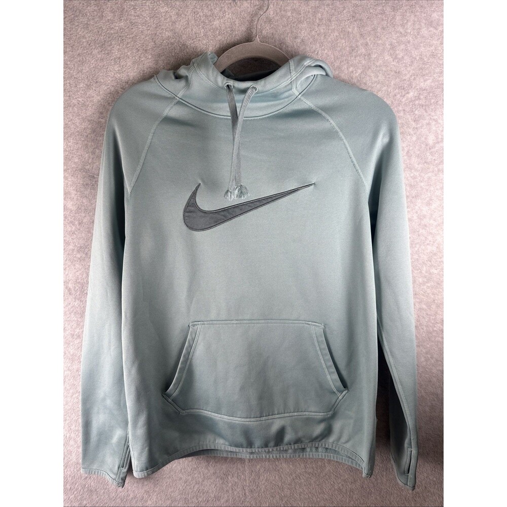 Nike Dri-Fit Women Hoodie Pullover S Green Therma Logo Pocket Sports Athleisure